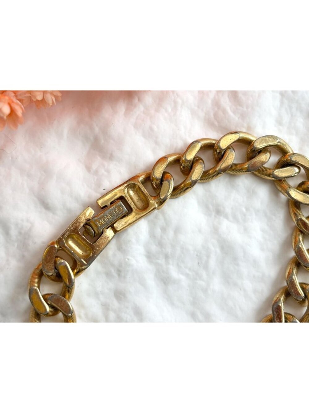 Monet Designer Signed Curb Chain Chunky Vintage 80's Style Bracelet - Picture 7 of 16